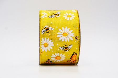 Spring Flower With Bees Collection Ribbon_KF7566GC-6-6_yellow